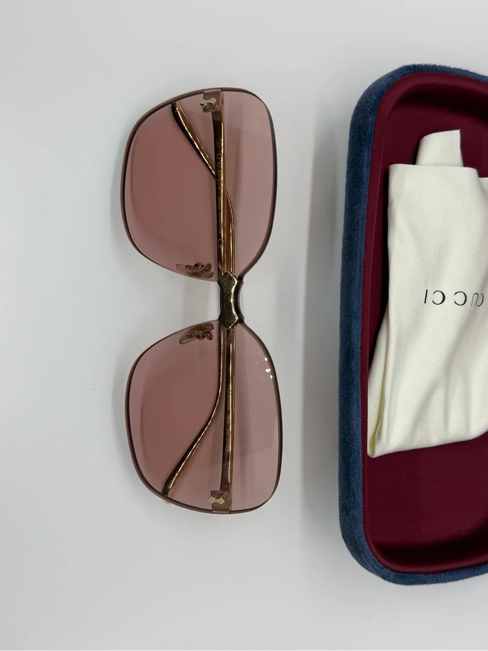 Gucci Gold-Trim Rimless Sunglasses with Rose Lenses